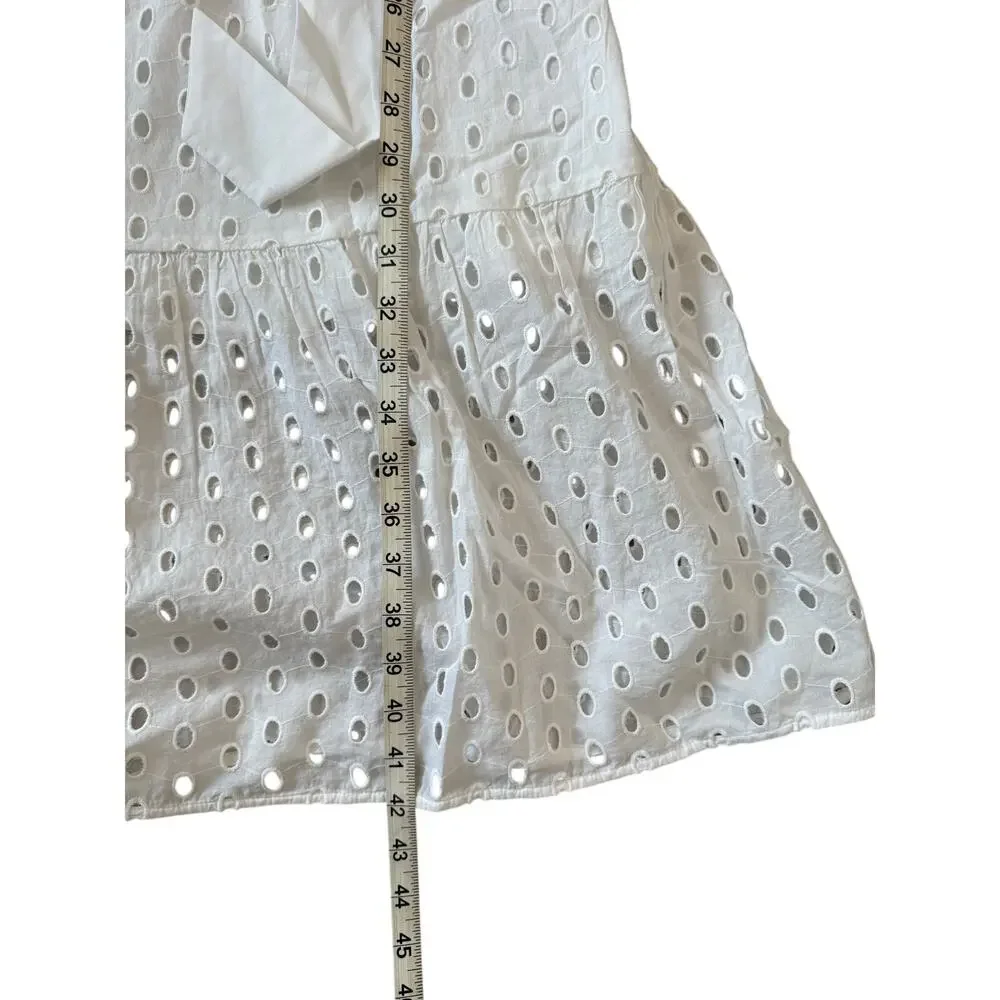 J.Crew Petite Old Money Minimalist White Eyelet Belted Midi Dress P0